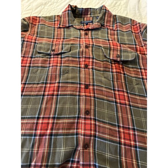 Austin Reed Mens L Cotton Flannel Plaid Shirt Suede Elbow Patches pockets chore - Picture 10 of 14